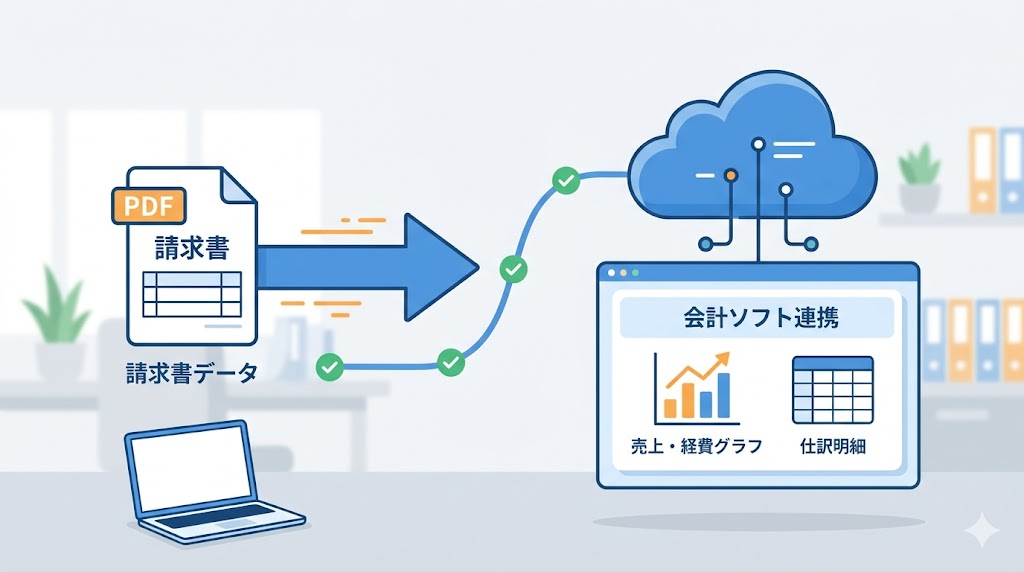 Amazonビジネスの月次統合請求書PDFをクラウド会計ソフトに連携するイメージ