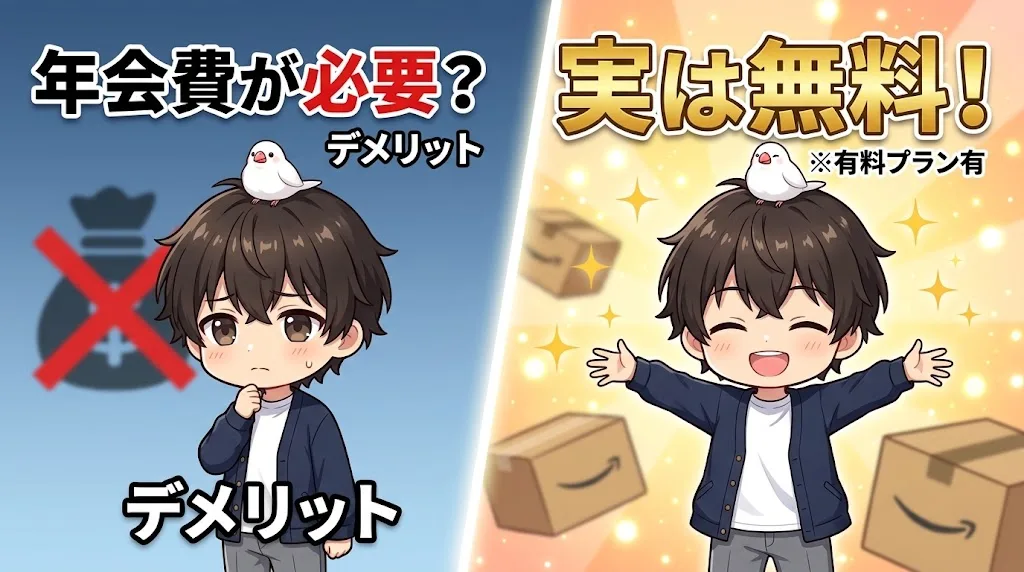 年会費が必要という誤解と登録自体は無料であることを対比したイラスト